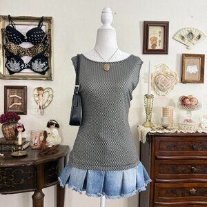 Y2k dainty twee girly grunge black and white gingham slinky style top